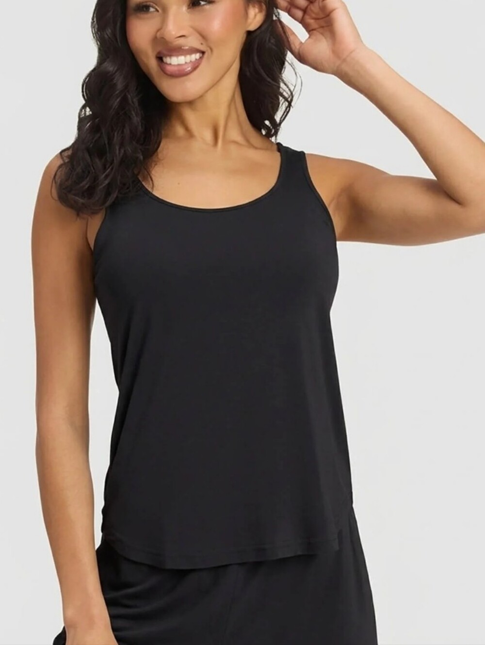 Coxy Earth Bamboo Stretch-Knit Lounge Tank In Black
